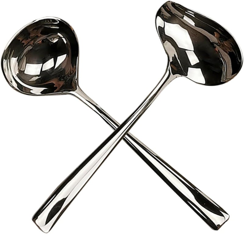 ZDFQly 2 Pieces Stainless Steel Small Ladle, Gravy Ladle, Sauce Drizzle Spoon with Spout, Small Sauce Spoon for Gravies and Dressings, Silver - Image 1